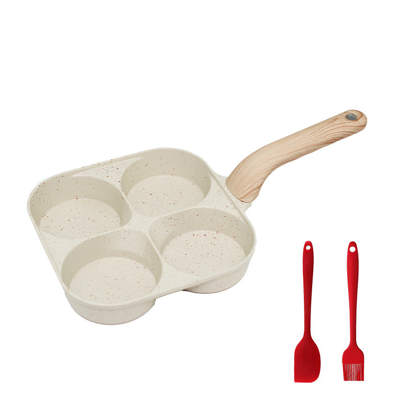 🍳4-Cup Nonstick Egg Pan, Wood Handle, Multi-Color Breakfast Skillet