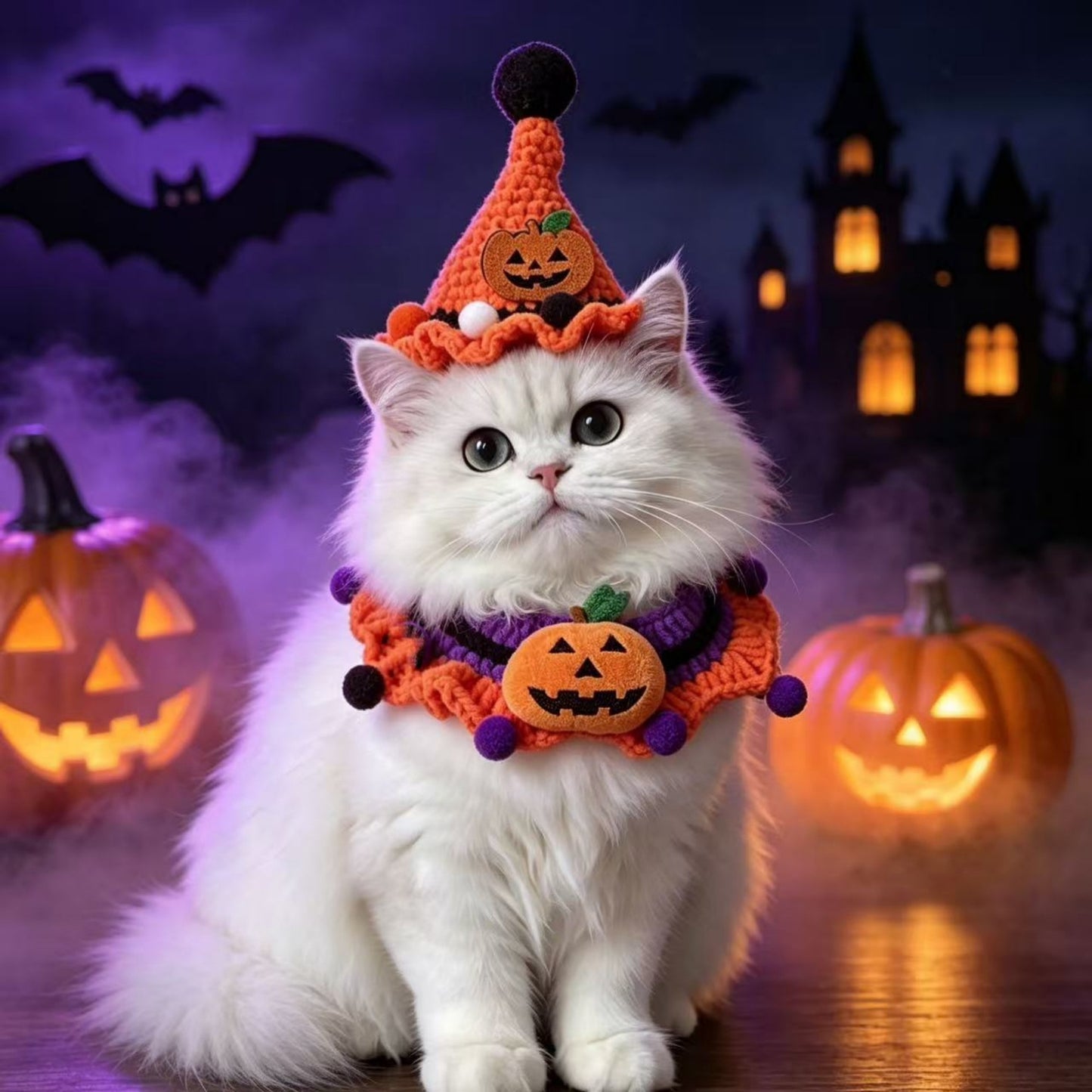 🎃Spooky‑Cute Halloween Cat Knitted Costume Set | Hat + Collar, 3 Styles Available