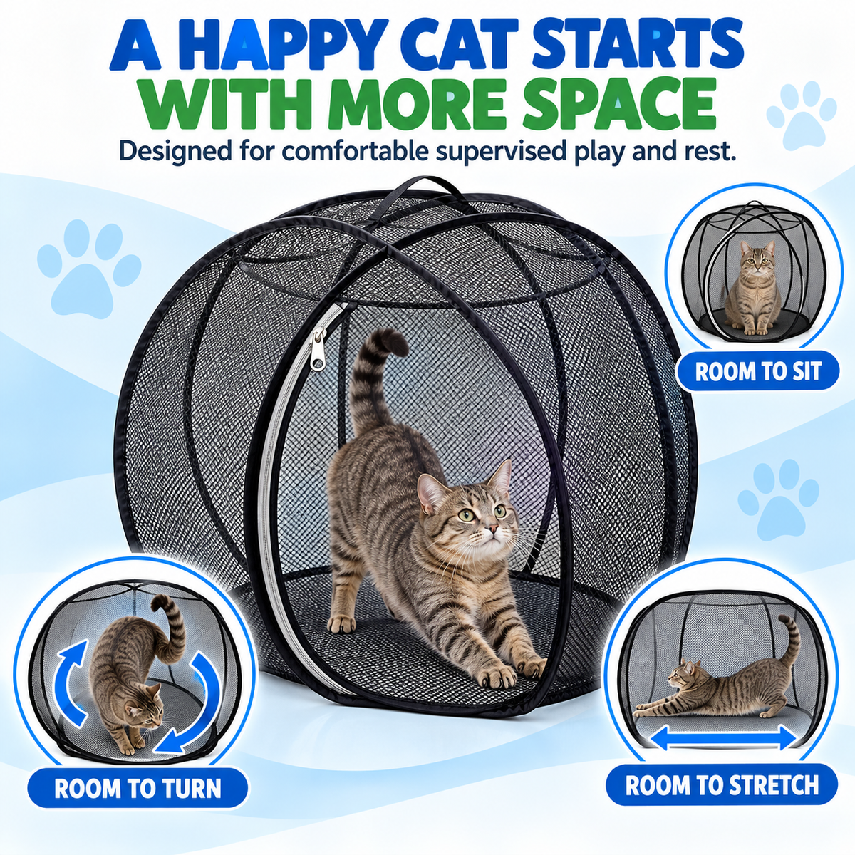 🐱 Pop-Up Cat Playpen – 32' Breathable Mesh Indoor & Outdoor Pet Enclosure