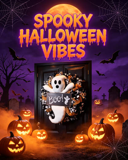 🎃 Halloween Wreath for Front Door — Spooky Ghost / Scary Clown Door Hanger, Handmade Halloween Decor