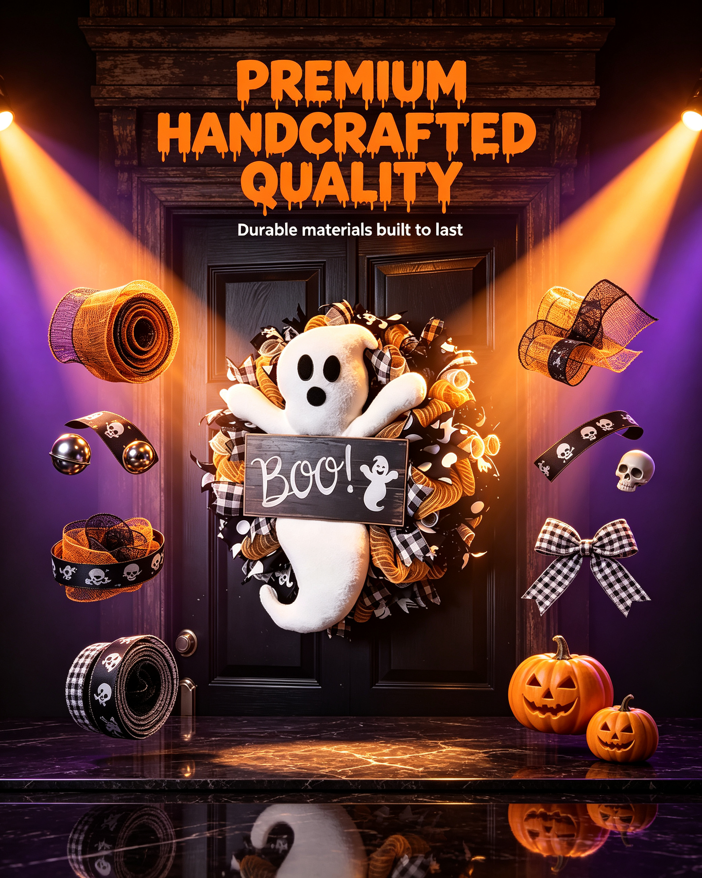 🎃 Halloween Wreath for Front Door — Spooky Ghost / Scary Clown Door Hanger, Handmade Halloween Decor