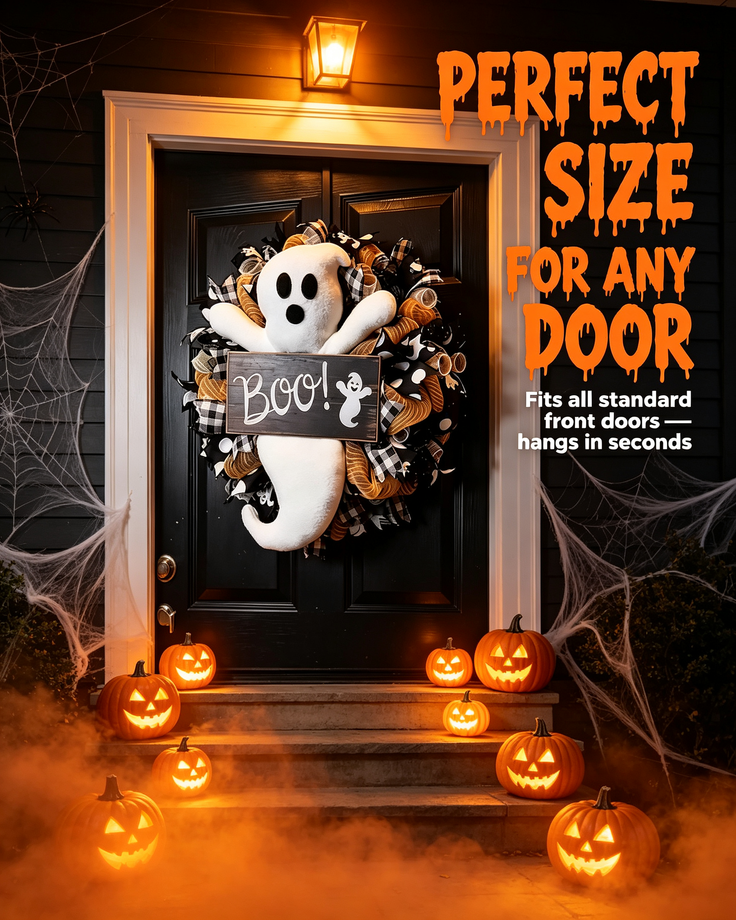 🎃 Halloween Wreath for Front Door — Spooky Ghost / Scary Clown Door Hanger, Handmade Halloween Decor
