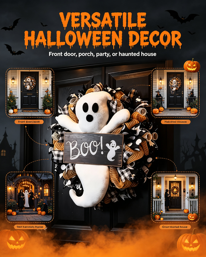 🎃 Halloween Wreath for Front Door — Spooky Ghost / Scary Clown Door Hanger, Handmade Halloween Decor