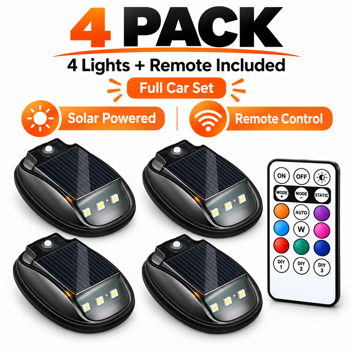 ⚡⚡ UPGRADE YOUR RIDE🔥🔥Dual-Charging RGB Car Roof Lights – USB + Solar, Detachable & Easy Install
