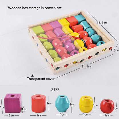 Creative Montessori Wooden Beads Puzzle Toy – 30PCS Colorful Shapes for Fine Motor & Hand-Eye Coordinationr Recognition, Birthday, Christmas Gift