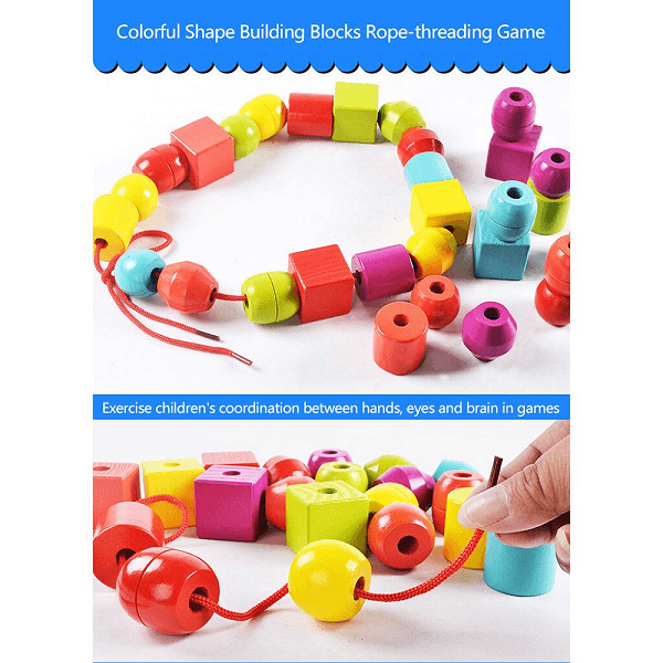 Creative Montessori Wooden Beads Puzzle Toy – 30PCS Colorful Shapes for Fine Motor & Hand-Eye Coordinationr Recognition, Birthday, Christmas Gift