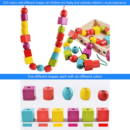 Creative Montessori Wooden Beads Puzzle Toy – 30PCS Colorful Shapes for Fine Motor & Hand-Eye Coordinationr Recognition, Birthday, Christmas Gift