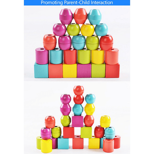 Creative Montessori Wooden Beads Puzzle Toy – 30PCS Colorful Shapes for Fine Motor & Hand-Eye Coordinationr Recognition, Birthday, Christmas Gift