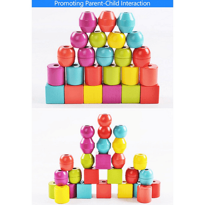 Creative Montessori Wooden Beads Puzzle Toy – 30PCS Colorful Shapes for Fine Motor & Hand-Eye Coordinationr Recognition, Birthday, Christmas Gift