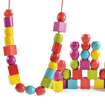 Creative Montessori Wooden Beads Puzzle Toy – 30PCS Colorful Shapes for Fine Motor & Hand-Eye Coordinationr Recognition, Birthday, Christmas Gift
