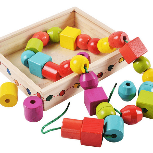 Creative Montessori Wooden Beads Puzzle Toy – 30PCS Colorful Shapes for Fine Motor & Hand-Eye Coordinationr Recognition, Birthday, Christmas Gift