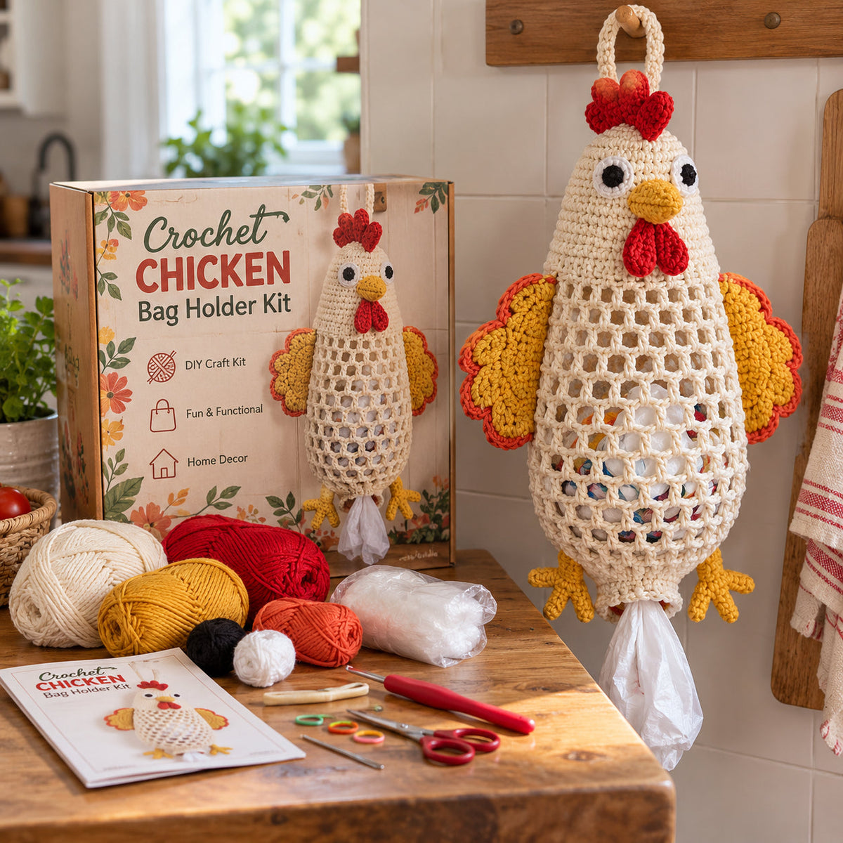 🧶Crochet Animal Bag Holder DIY Kit – 🐻 Cute & Functional Hanging Storage Craft Kit