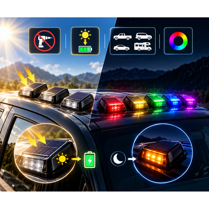 ⚡ Solar RGB Car Roof Strobe Lights – No-Drill Wireless Cab Lights