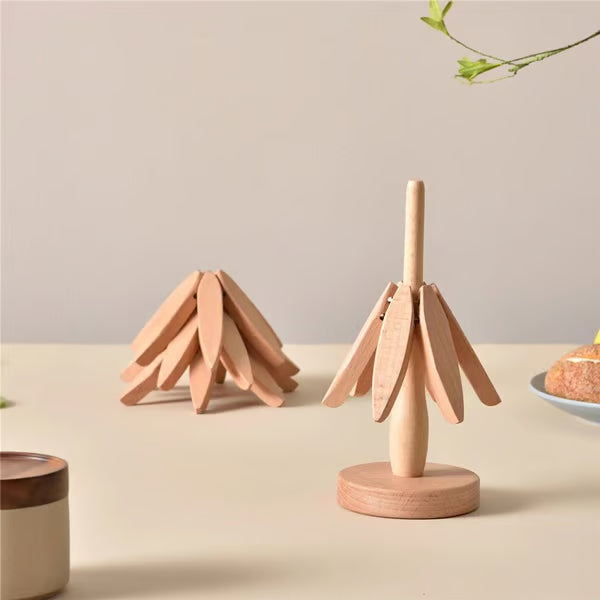 🔥Christmas Early Discount 49% Off✨Natural Tree Trivet Set - 4 Wooden Trivets & 1 Stand Like a Christmas Tree