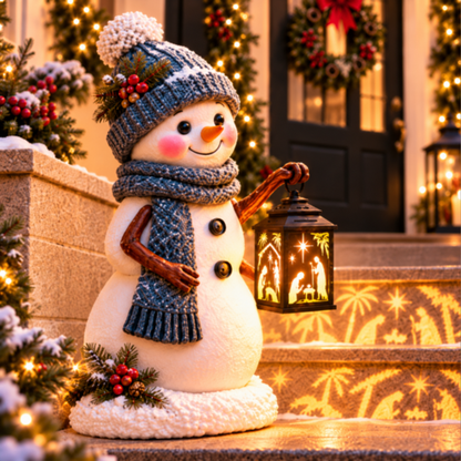 ⛄ Snowman Nativity Glow –  Christmas Step Light with Holy Family Projection