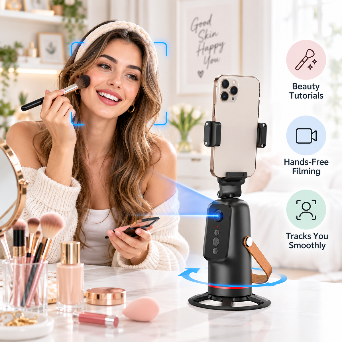 ✨Last Day 49% OFF📱360° Auto Face Tracking Phone Holder – Gesture Control Hands-Free Vlogging Stand