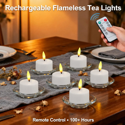 🔥6-Pack Rechargeable Tea Lights – Realistic Flicker & Remote Control