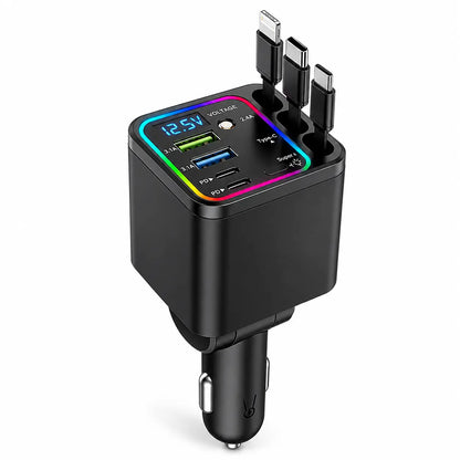 🔥7-in-1 Retractable Car Charger – 120W Fast Charging & Galaxy Light