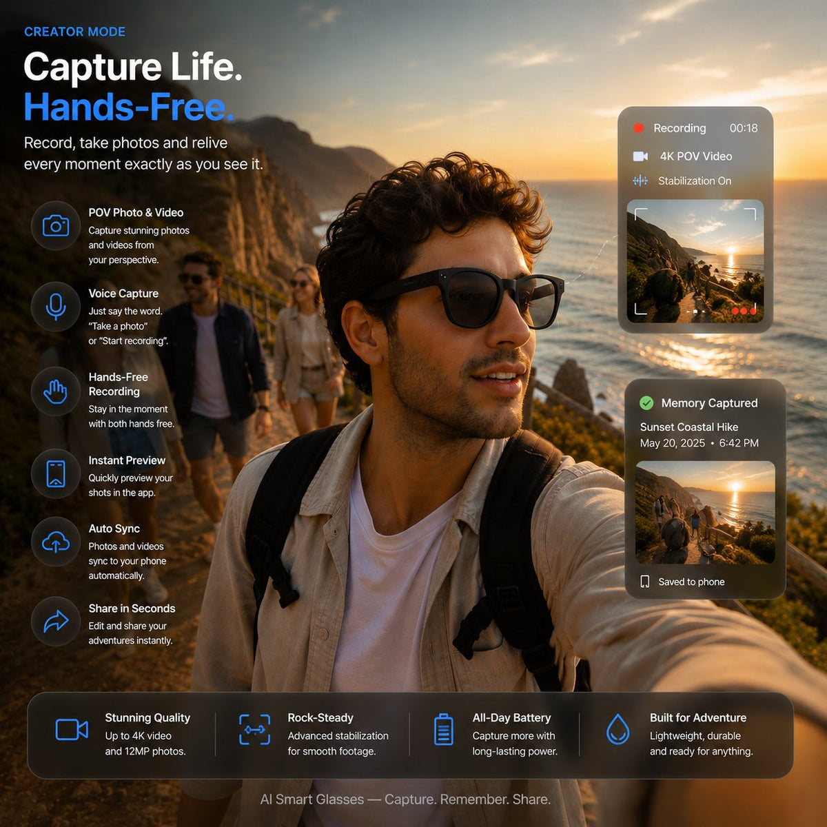 👓 AI Smart Glasses Photochromic lenses 🎥 4K POV Camera | Multi-Language Translation & AR Navigation