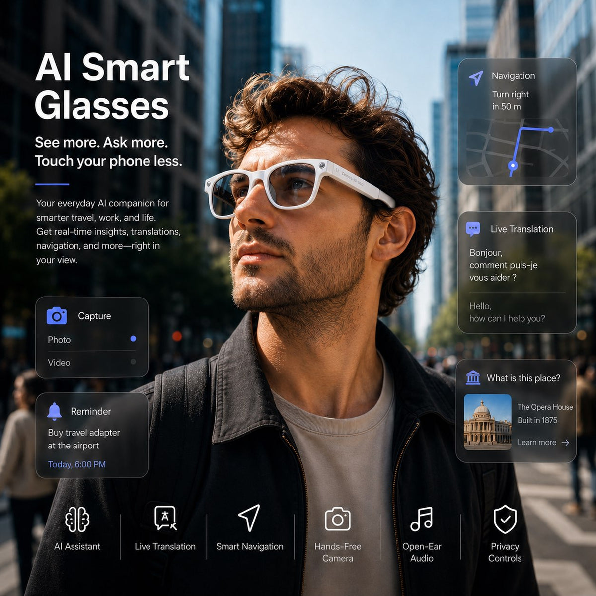 👓 AI Smart Glasses Photochromic lenses 🎥 4K POV Camera | Multi-Language Translation & AR Navigation
