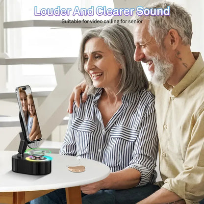 🎵 5-in-1 Wireless Induction Audio Bluetooth Speaker & Phone Holder – 3000mAh Rechargeable Power Bank with Colorful Ambient Light, 300° Foldable Stand for Smartphone & Tablet