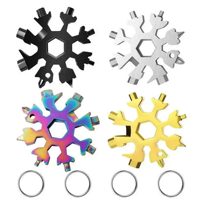 18-in-1 Snowflake Multi-Tool Keychain — EDC Wrench, Screwdriver & Bottle Opener