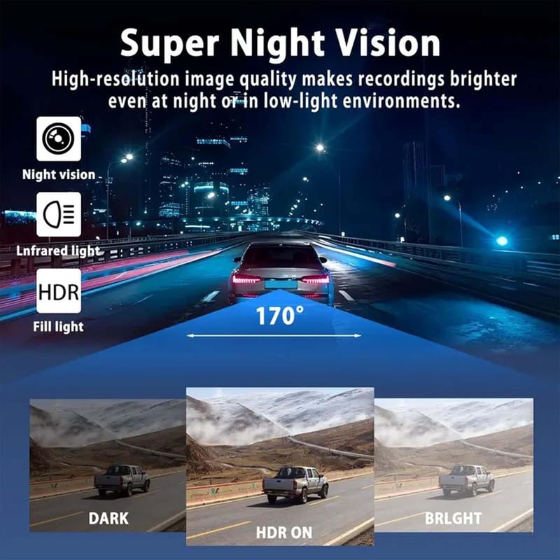 🎥 1080P HD Car Dash Camera | 🚘Infrared Night Vision, G-Sensor, Loop Recording & Adjustable Lenses