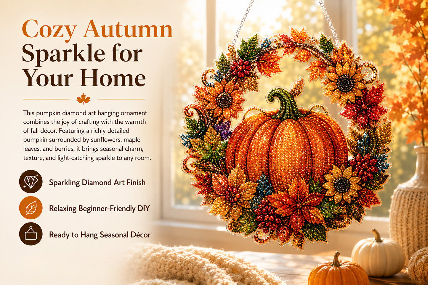 🍂Autumn Harvest Pumpkin Diamond Art Hanging Ornament Kit