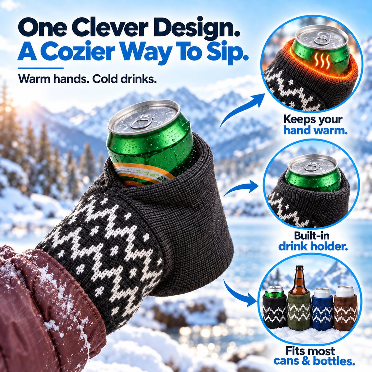 🍻Knitted Insulated Beer Can Glove Mittens – Warm Hands, Cold Drinks