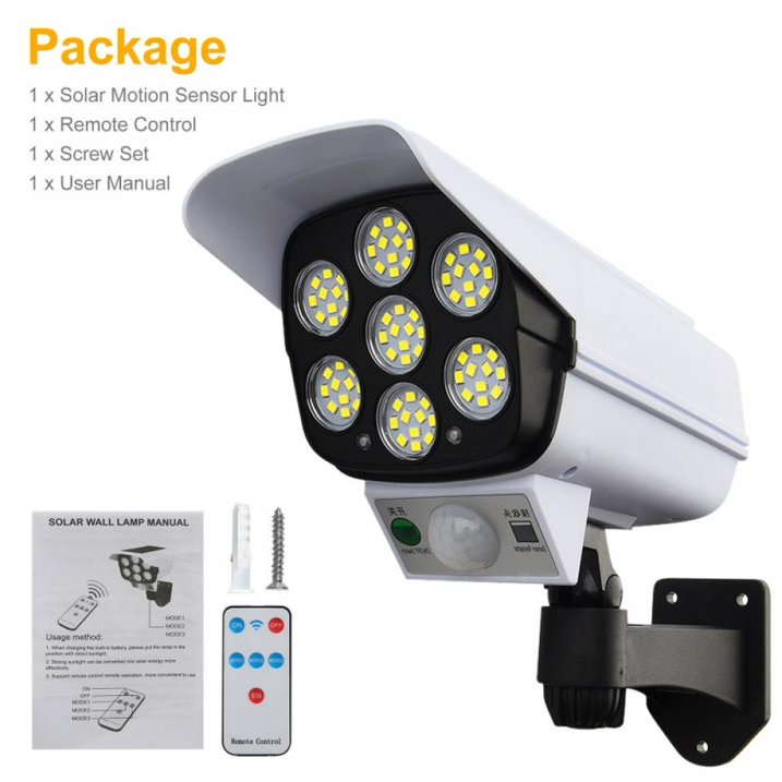 🚨 Solar Motion Security Light – PIR Sensor, Remote Control & Realistic Camera Design