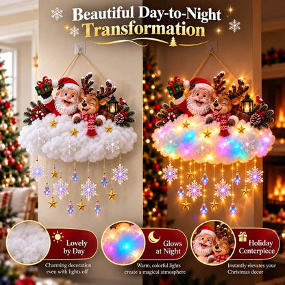 ✨🎄 Light-Up Christmas Cloud Hanging Decor – Santa & Winter Village Holiday Display