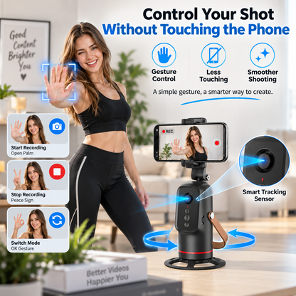 ✨Last Day 49% OFF📱360° Auto Face Tracking Phone Holder – Gesture Control Hands-Free Vlogging Stand