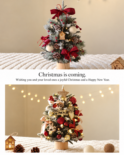 🎄Lighted Tabletop Christmas Tree – Pre-Decorated Holiday Tree with Ornaments & Warm Lights