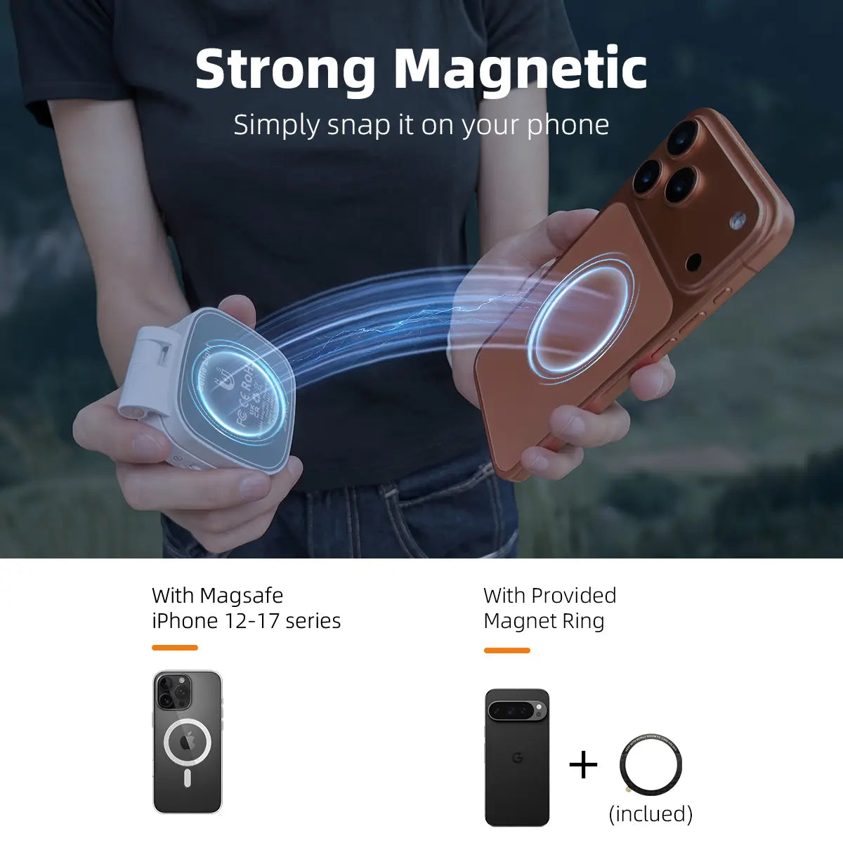Magnetic Light, MagSafe Selfie Light with Mirror, CRI97+ Rechargeable LED, 3 Color Temperatures, Metal Ring