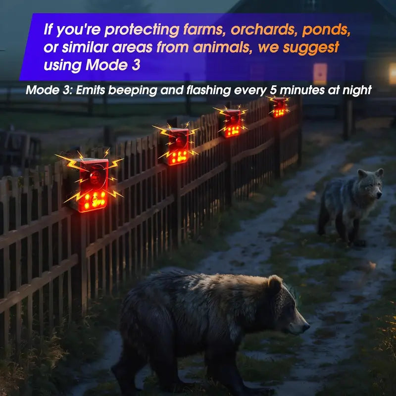 🦝 Solar Motion-Activated Animal Deterrent Alarm – Custom Sound & Flashing Light