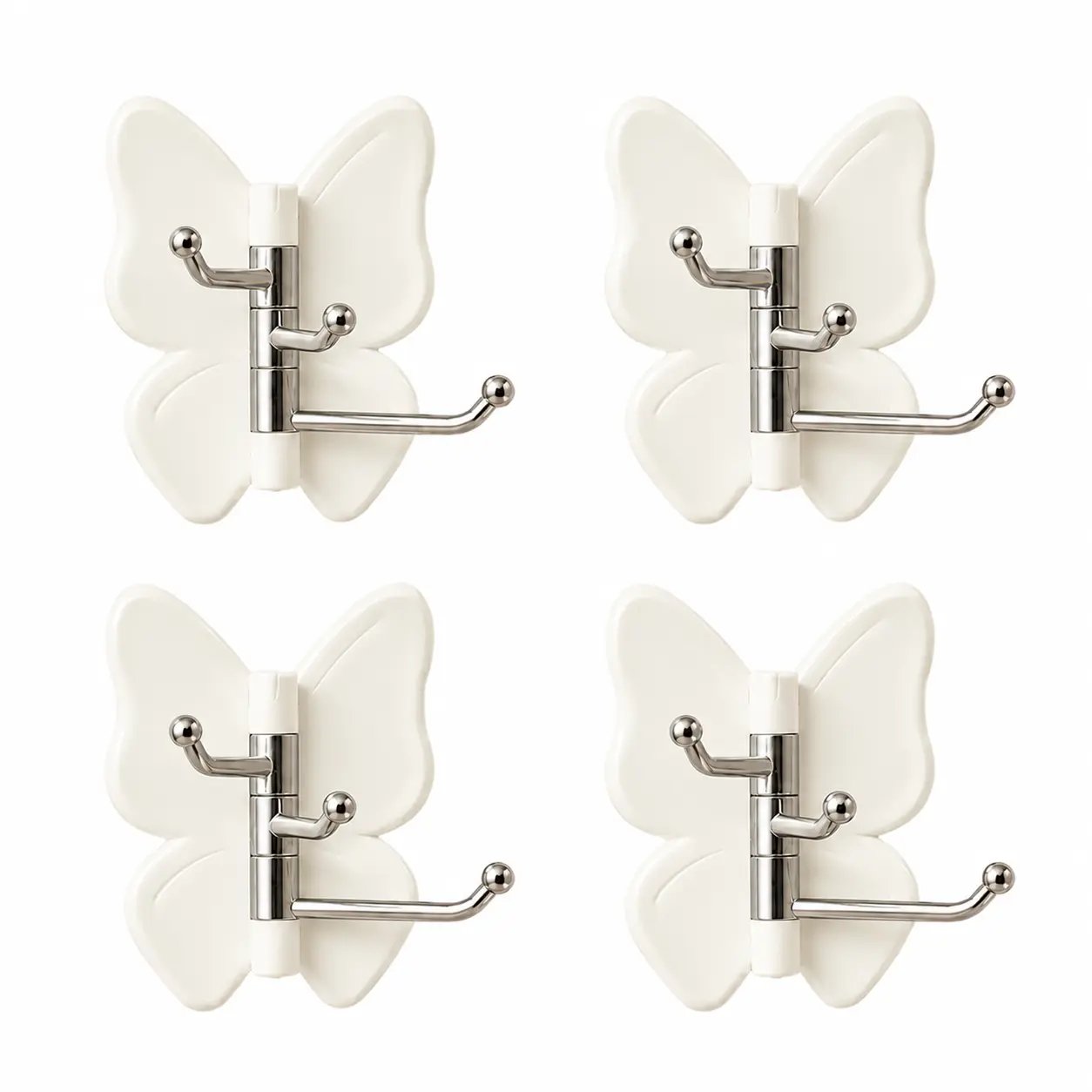 4-Pack Rotating Butterfly Adhesive Wall Hooks – No-Drill Towel & Key Organizer
