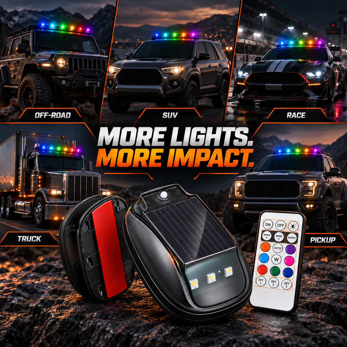 💡Upgrade Your Ride — Solar RGB Roof Lights |  Detachable & Easy Install 🚙