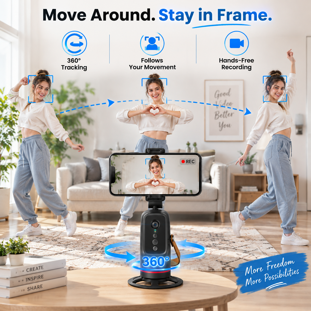 ✨Last Day 49% OFF📱360° Auto Face Tracking Phone Holder – Gesture Control Hands-Free Vlogging Stand