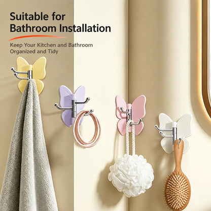 4-Pack Rotating Butterfly Adhesive Wall Hooks – No-Drill Towel & Key Organizer