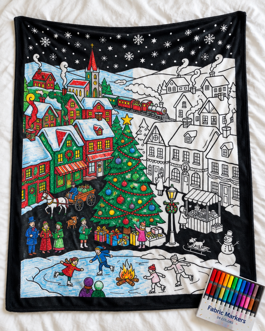 🎄 Color-Your-Own Christmas Fleece Blanket – Creative Holiday Activity + Fabric Markers