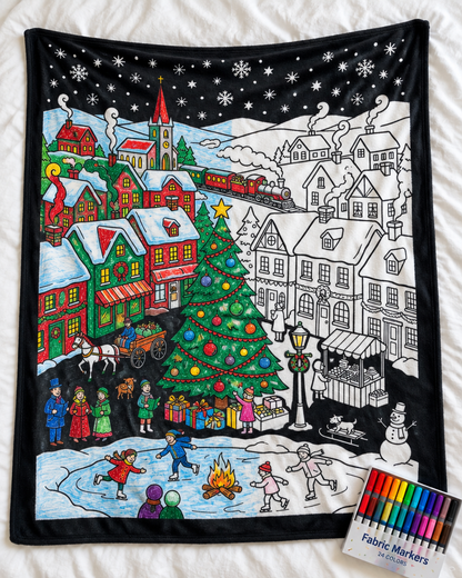 🎄 Color-Your-Own Christmas Fleece Blanket – Creative Holiday Activity + Fabric Markers