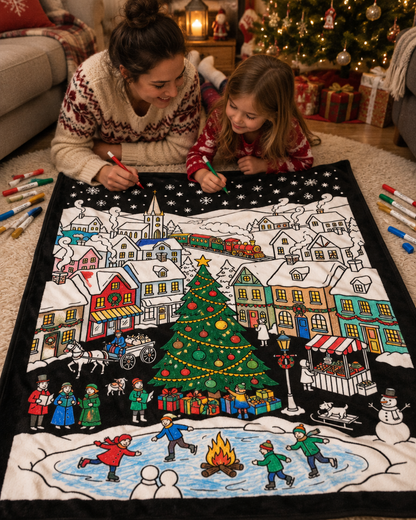 🎄 Color-Your-Own Christmas Fleece Blanket – Creative Holiday Activity + Fabric Markers
