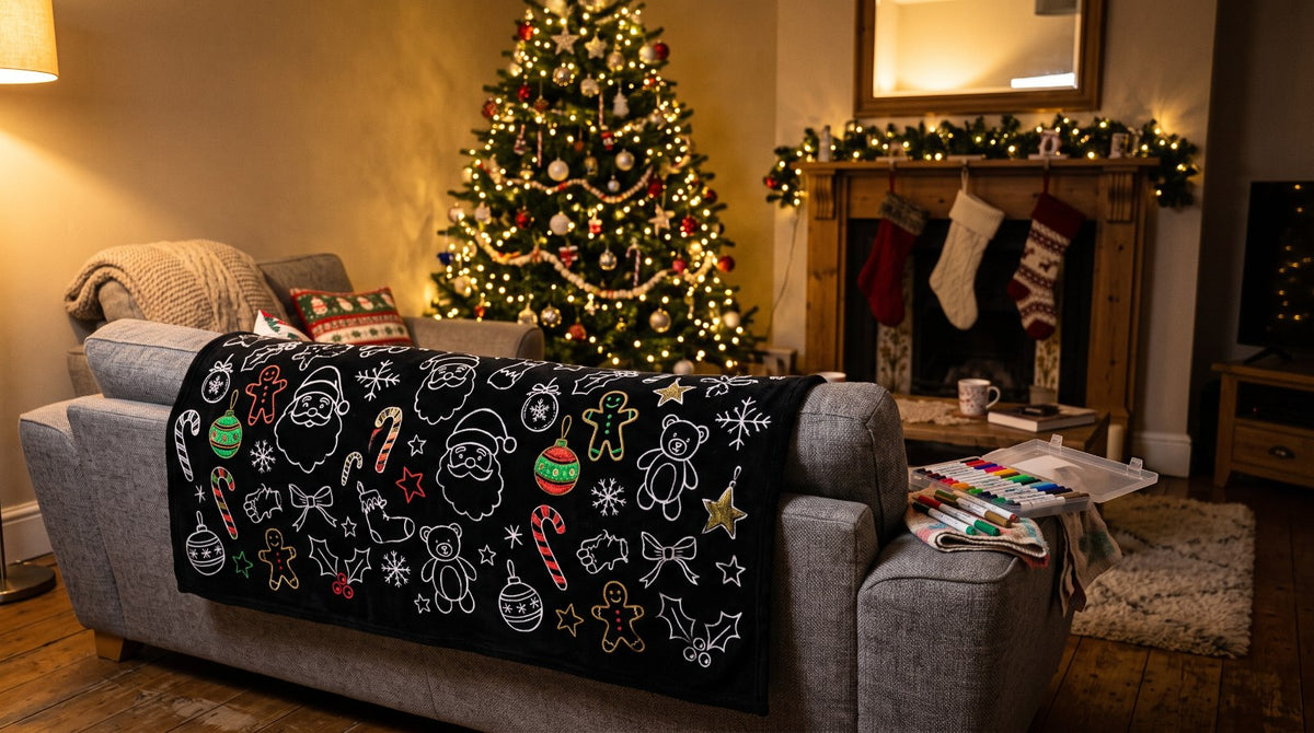 🎄 Color-Your-Own Christmas Fleece Blanket – Creative Holiday Activity + Fabric Markers