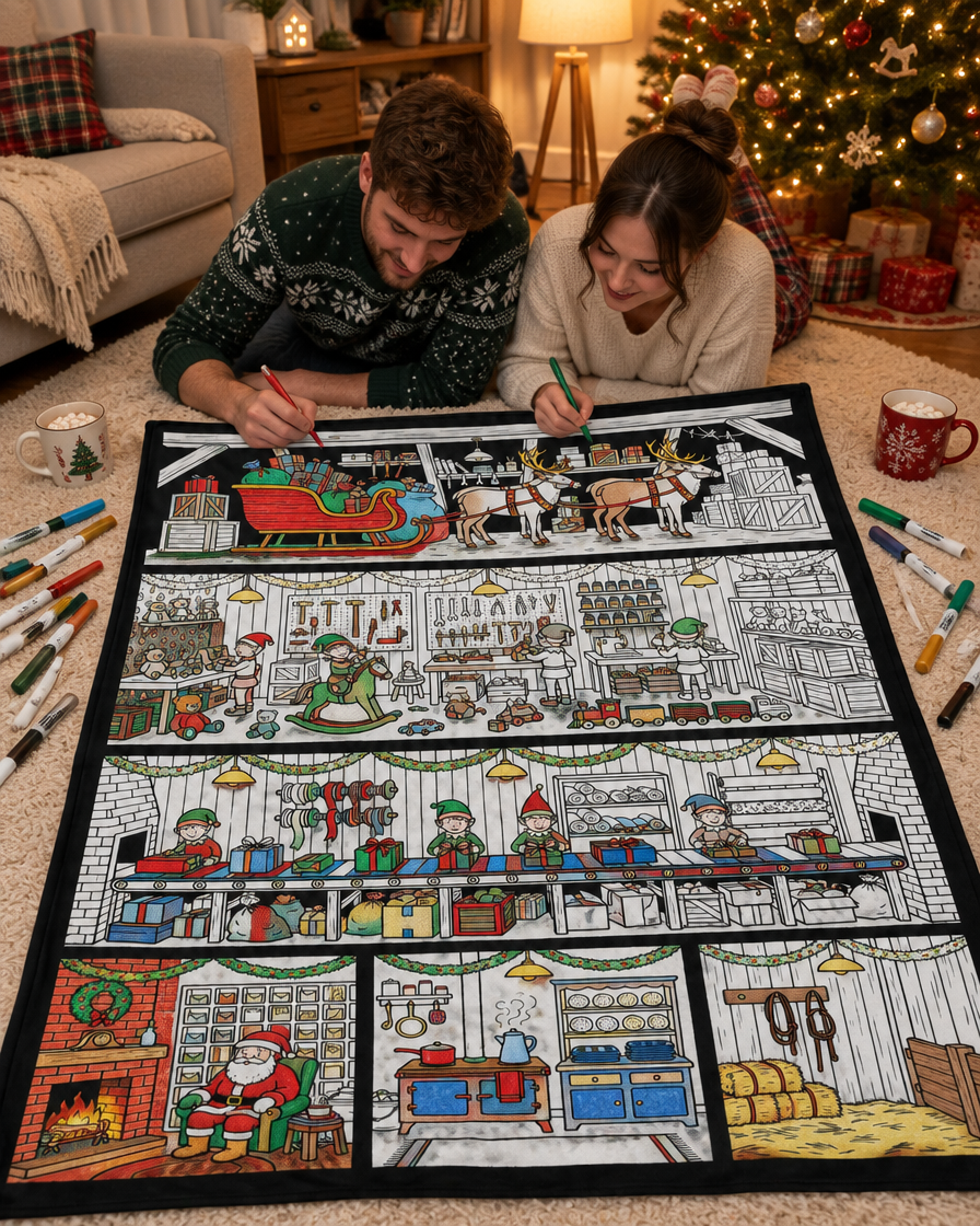 🎄 Color-Your-Own Christmas Fleece Blanket – Creative Holiday Activity + Fabric Markers