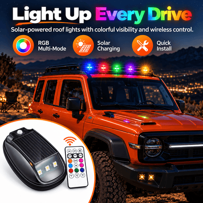 🔥Solar RGB Car Roof Lights – No Drilling, Wireless Control