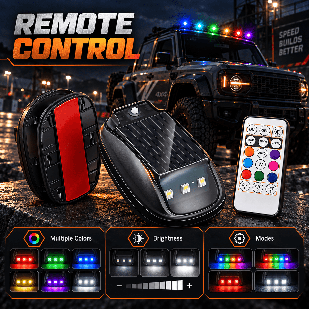 🔥Solar RGB Car Roof Lights – No Drilling, Wireless Control