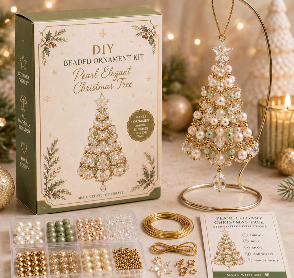 🎄✨DIY Beaded Christmas Tree Ornament Kit – Handmade Holiday Keepsake🎁