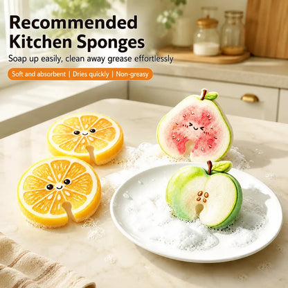 [ Non-Scratch Compressed Cellulose Sponges, Cute Fruit-Shaped Pop-Up Kitchen Sponges