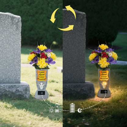 🕊️ Solar-Powered Angel Cross Memorial Vase with LED Lights ✨