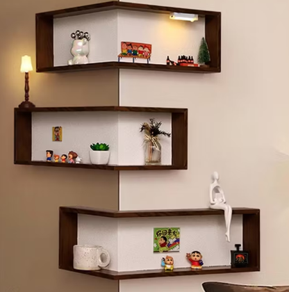 🏠 90° Corner Wall Shelf — Real Solid Wood, No Assembly Needed